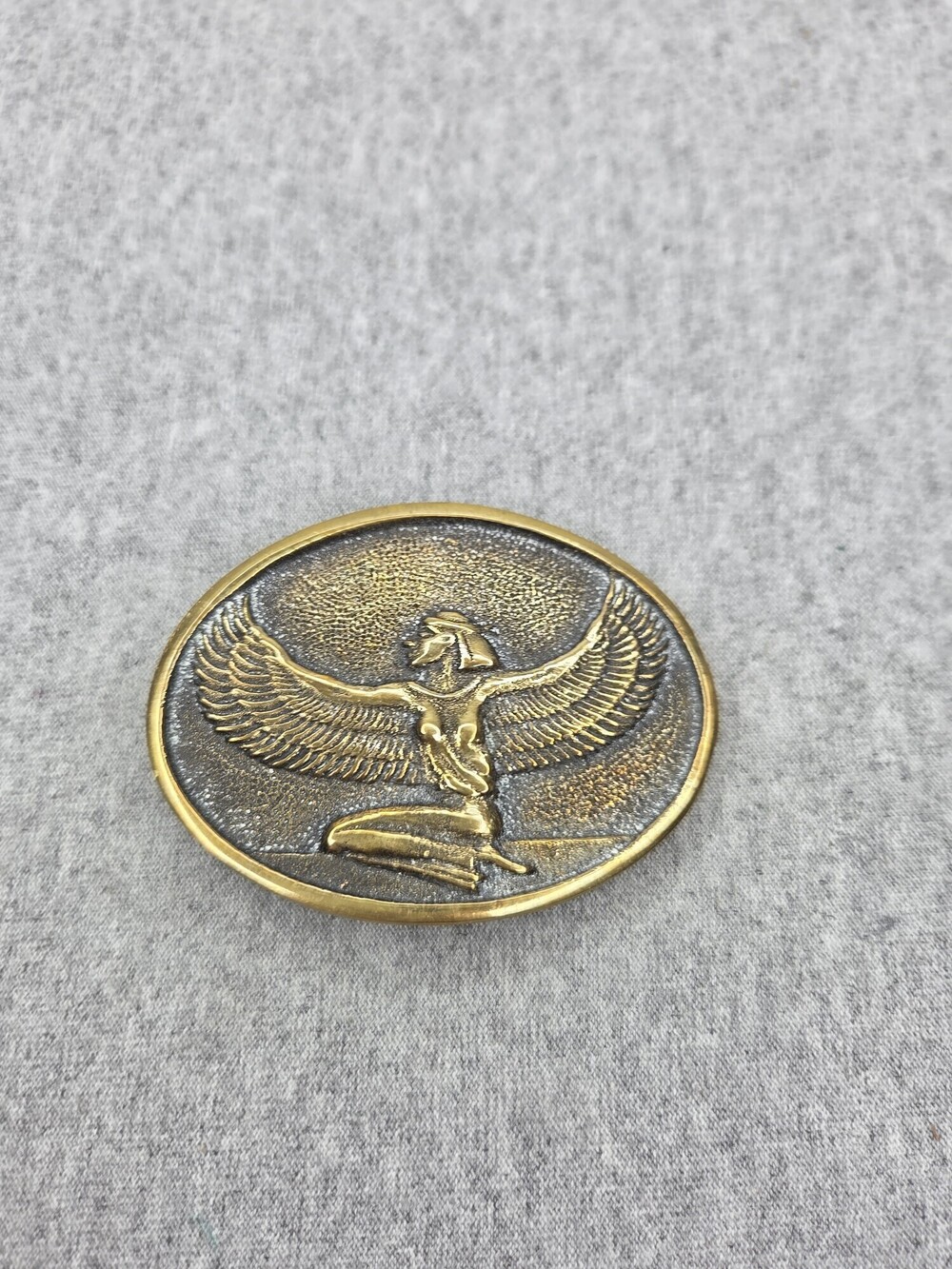 Vintage 1980s Egyptian Isis Winged Goddess Solid Brass Belt Buckle Revival